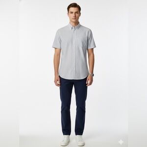 RBM Collection Blue White Pinstripe Oxford Shirt Short Sleeve Size 15.5